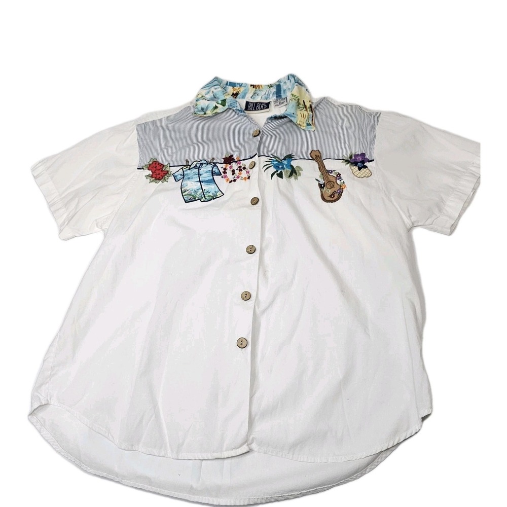 Vintage Bill Blass Shirt Women's Sz M Embroidered Button Up  White Art To Wear - Picture 4 of 14